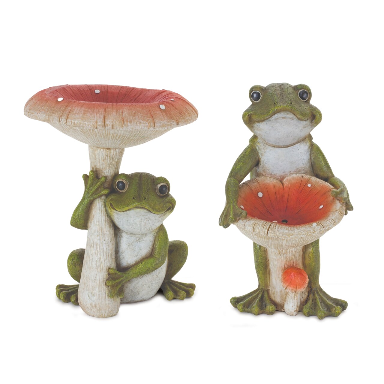 Melrose Set of 2 Garden Frog with Mushroom Tabletop Figurines 10"